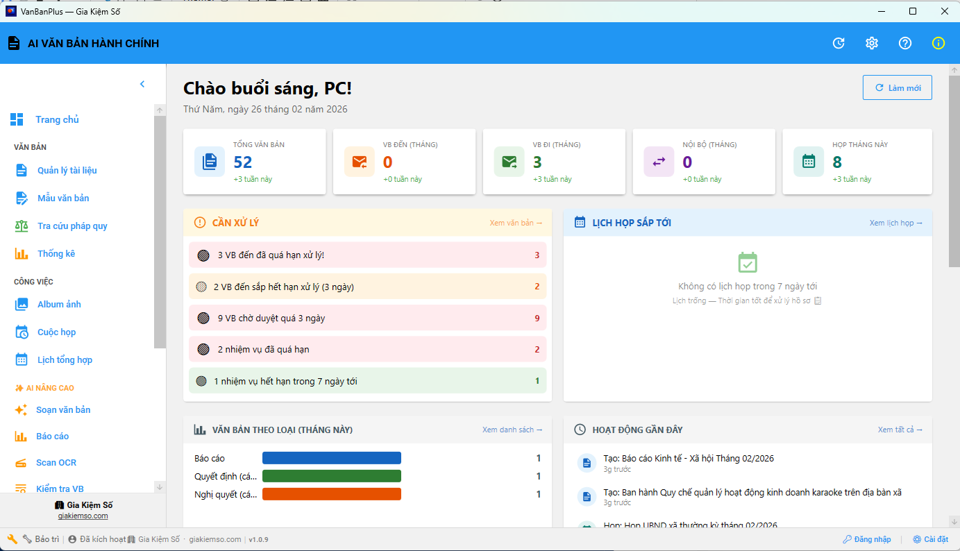 VanBanPlus Desktop — Giao diện AI soạn thảo văn bản hành chính
